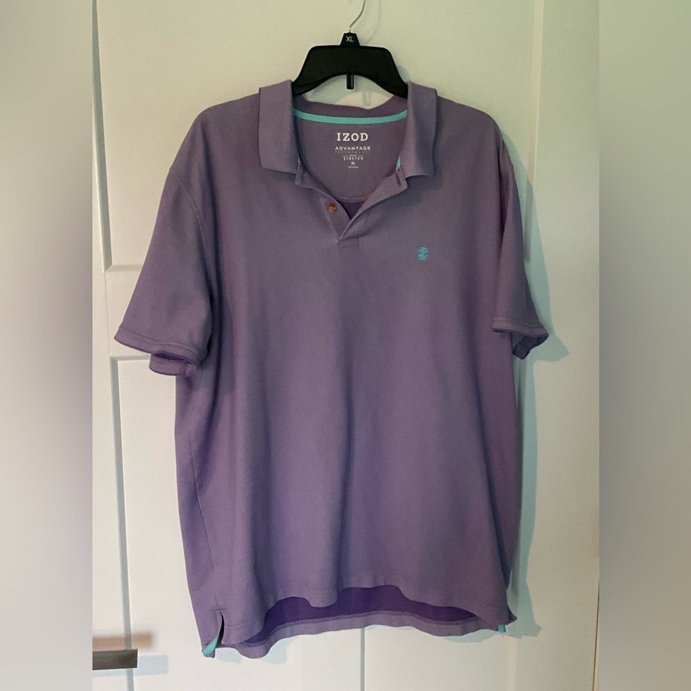 IZOD Men’s Short Sleeve Polo Shirt Great Condition XL Lite Purple & blue trim